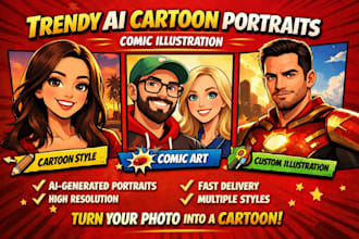 generate trendy ai cartoon portrait comic illustration