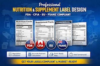 create fda, cfia, eu, fsanz compliant nutrition facts label and supplement label