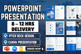 do powerpoint presentation design, google slides, pitch deck, canva presentaion