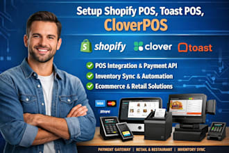 setup shopify pos, toast pos , cloverpos integration pos integration payment api