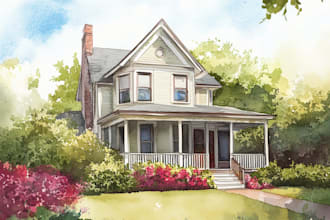 house and building photo into watercolor art