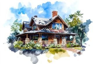 create house and building photo into watercolor art