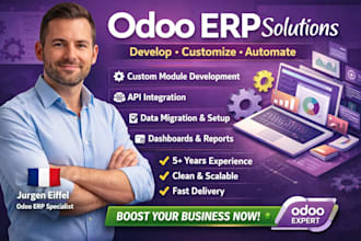 develop and customize odoo erp modules, API integration, setup and automation
