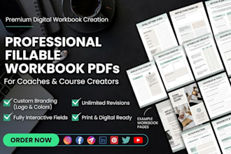 design a branded fillable workbook PDF for coaches and course creators