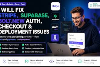 fix stripe supabase  bolt new auth  checkout and deployment issues