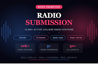 submit music to active 10k active college radio stations, siriusxm channel, dj
