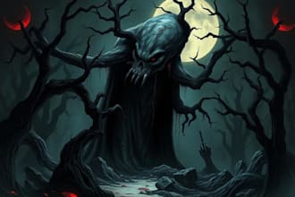 do a creepy and dark horror art illustration