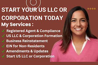 do US llc, corp formation, reinstatement, amendment and ein for non resident