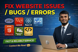 fix PHP, laravel, javascript, reactjs and website issues