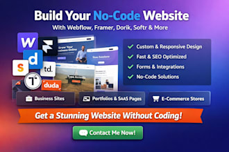 build no code website using webflow farmer dorik, softr typedream tilda duda