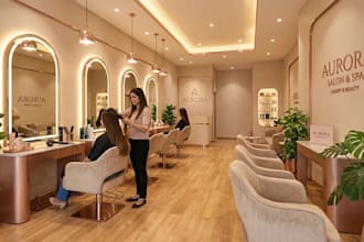 modern 3d interior salon design,arched mirror,spa rendering,reception area,skp