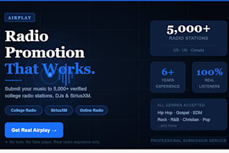 airplay your music to 5k college radio stations, siriusxm channel, online radio