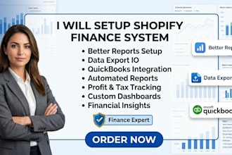 setup shopify finance better report, data export io, quickbooks online website