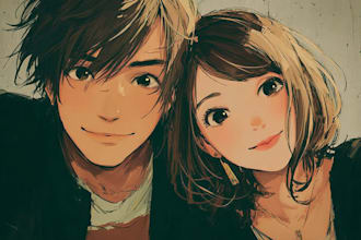 draw anime couple portrait