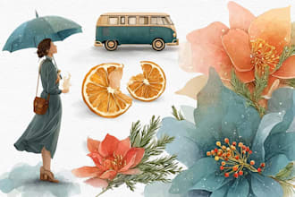 draw illustration and clip art in watercolor style
