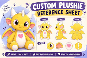 design a professional custom plush reference sheet for your character