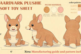 design custom plushie reference sheet stuffed animal character ych concept