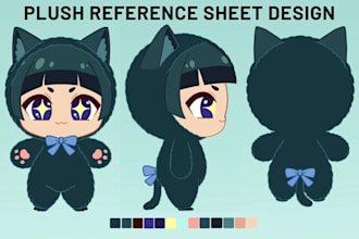 design custom plushie reference sheet stuffed animal character ych concept