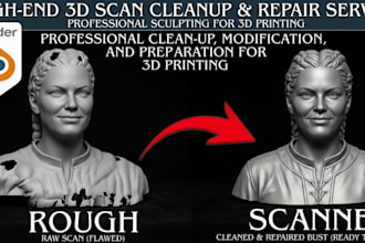 do 3d scan cleanup, stl file repair, fix and edit models for 3d printing