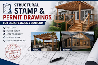 provide structural stamp and permit drawings for deck pergola sunroom