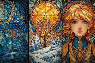 draw classic line art or colored art for stained glass art character or image