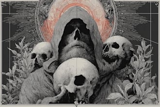 draw black, doom, death and occult illustration for band