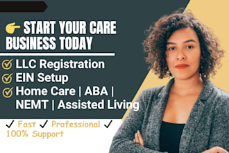 register your llc, get ein and fully set up your home care, aba, assisted living