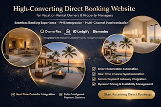 setup professional direct booking website using ownerrez, guesty, lodgify, vrbo
