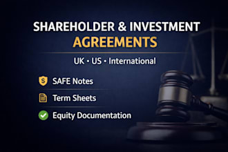draft a shareholder, investment agreement, safe note for startups and businesses