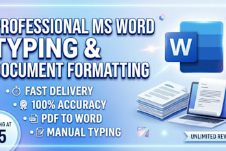 do fast typing, ms word document formatting, and PDF to word conversion