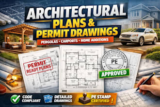 create architectural plan, pergola and carport permit drawings USA