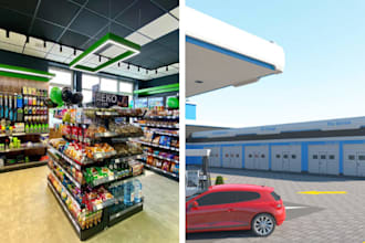 design modern filling station and supermarket and parking