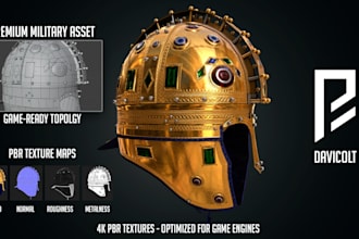 design realistic military helmets in 3d pbr, game ready