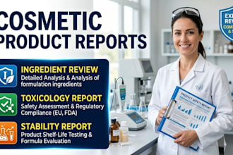 do ingredient review, toxicology report, stability report for cosmetic product