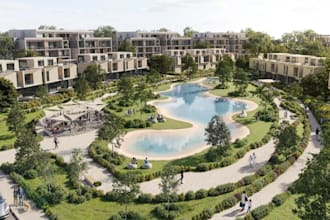 3d hyde park developments,garden lake design,site plan,palm hill exterior render