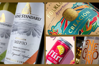 design kombucha, wine, can, waterbottle, cbd, candle, beverage and bottle label