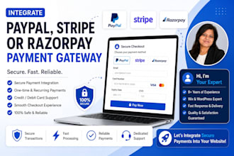 integrate paypal, stripe or razorpay payment gateway