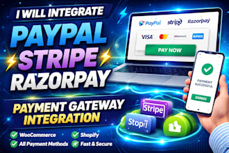 integrate paypal, stripe or razorpay payment gateway