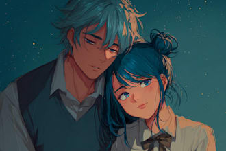 draw cool anime couple for you