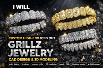 custom high, end iced out, grillz jewelry, cad design 3d, modeling, realistic