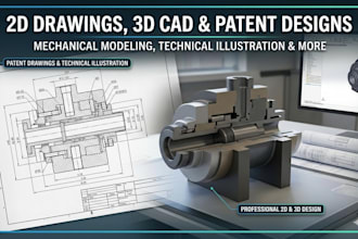 technical drawings 2d drawings, 3d cad design patent drawings mechanical drawing