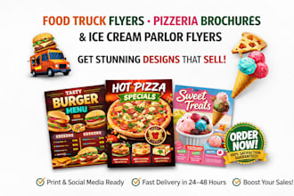 design food truck flyers, pizzeria brochures ice cream parlor flyers