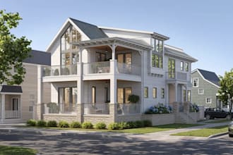 renovate coastal residence building,luxury townhouse,beach house exterior render