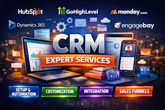 setup hubspot crm, monday crm, gohighlevel crm, podio crm, sales force crm