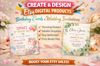 create and design etsy digital product birthday card wedding invitation
