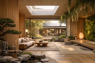 design serene japandi biophilic interiors for homes, offices and wellness spaces