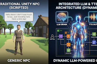 architect and integrate smart ai npcs and neural voice tts in unity