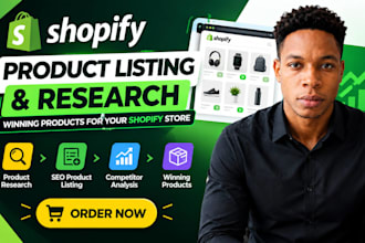 do shopify product upload, listing, winning product research and SEO