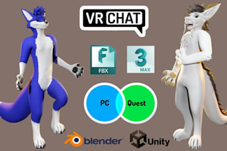 custom vrchat furry avatar 3d fursona model with facial rigging and physbones