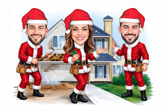 draw a real estate christmas caricature for your business